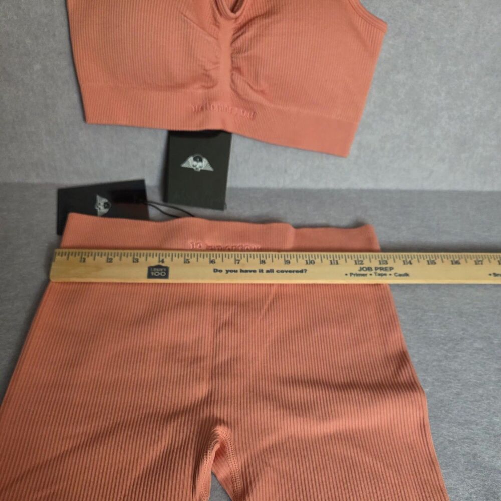 CIVIL REGIME No Tomorrow Medium Coral Ribbed Sports Bra Biker Shorts Set NWT - Picture 5 of 7
